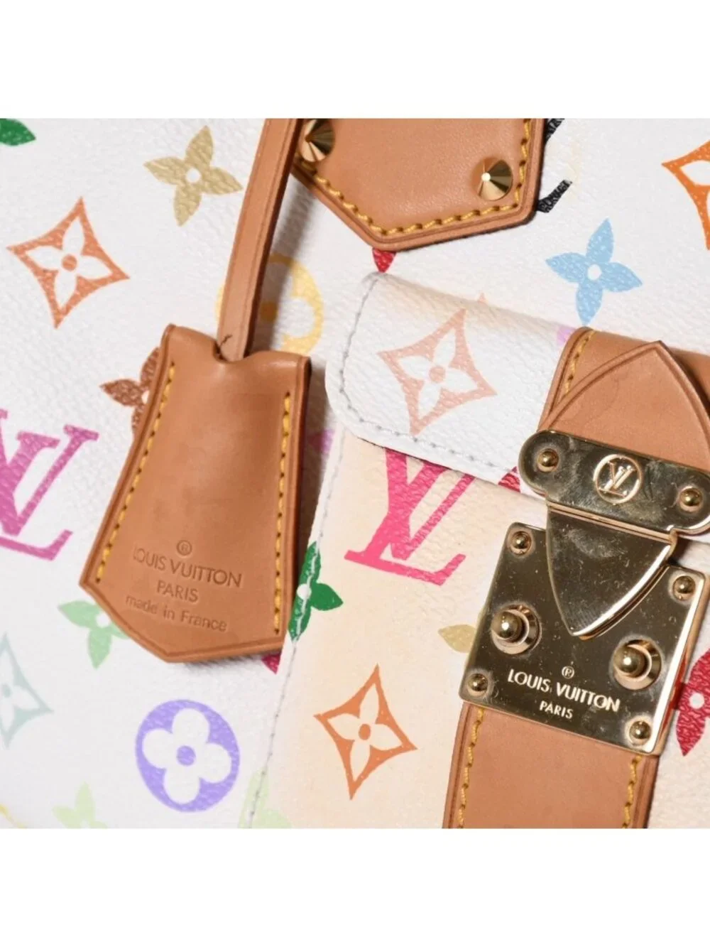 Louis Vuitton Speedy 30 Handbag Monogram Multicolor Takashi Murakami White